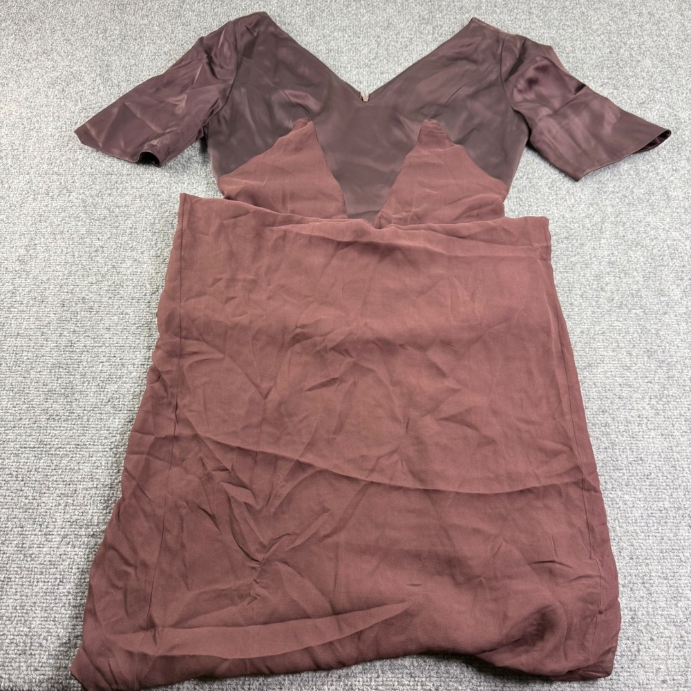 Marni Dress 40 Brown Silk Colorblock V-Neck Short Sleeve Midi Women